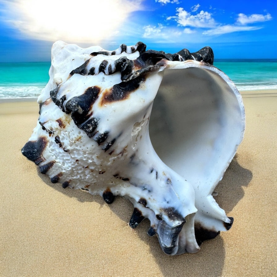 Conch Seashell Black White Spiky Real Rare Natural Big Decorative Sea Shells Coastal Beach Home Decor Ocean Decoration Collection Gift