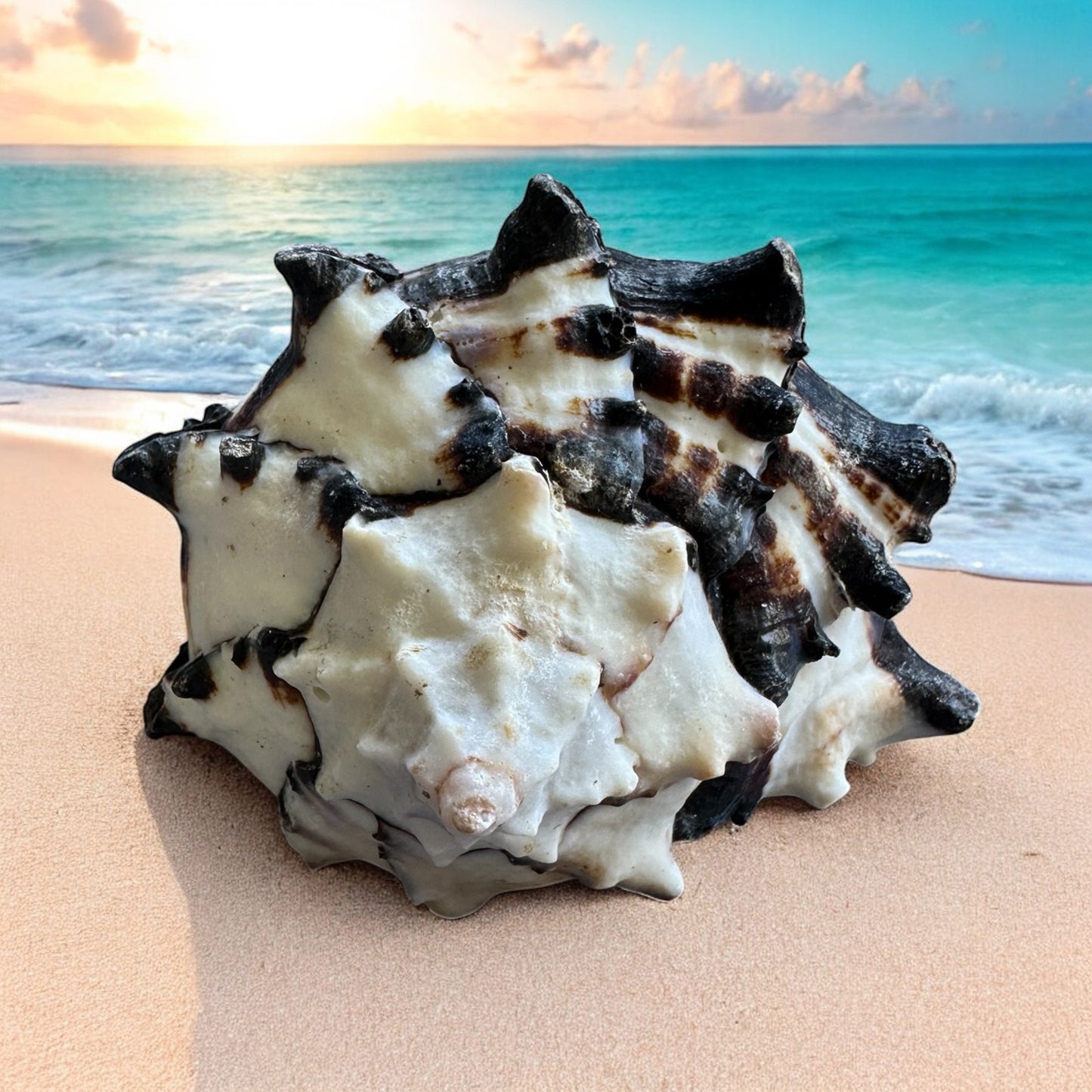 Conch Seashell Black White Spiky Real Rare Natural Big Decorative Sea Shells Coastal Beach Home Decor Ocean Decoration Collection Gift