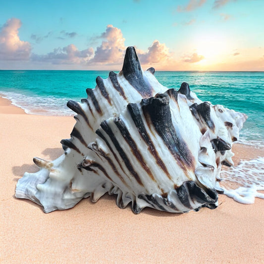 Large Conch Seashell Black White Spiky Real Rare Natural Big Decorative Sea Shells Coastal Beach Home Decor Ocean Decoration Collection Gift