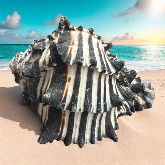 Giant Large Conch Seashell Black White Spiky Real Rare Natural Big Decorative Sea Shells Coastal Beach Home Decor Ocean Decoration Collection Gift