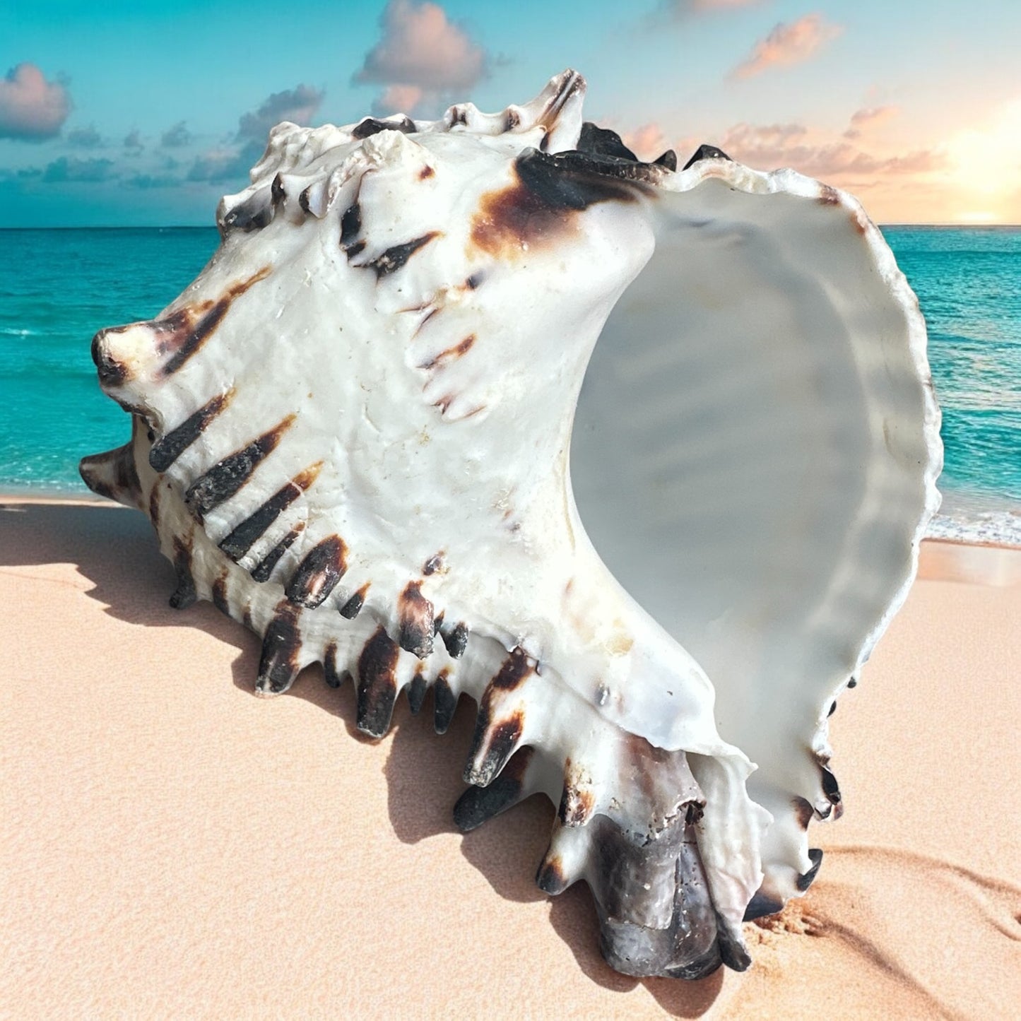 Giant Large Conch Seashell Black White Spiky Real Rare Natural Big Decorative Sea Shells Coastal Beach Home Decor Ocean Decoration Collection Gift