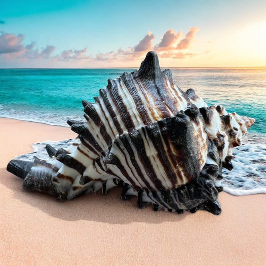 Large Conch Seashell Black White Rare Natural Spiky Real Big Decorative Sea Shell Coastal Beach Home Decor Ocean Decoration Collection Gift
