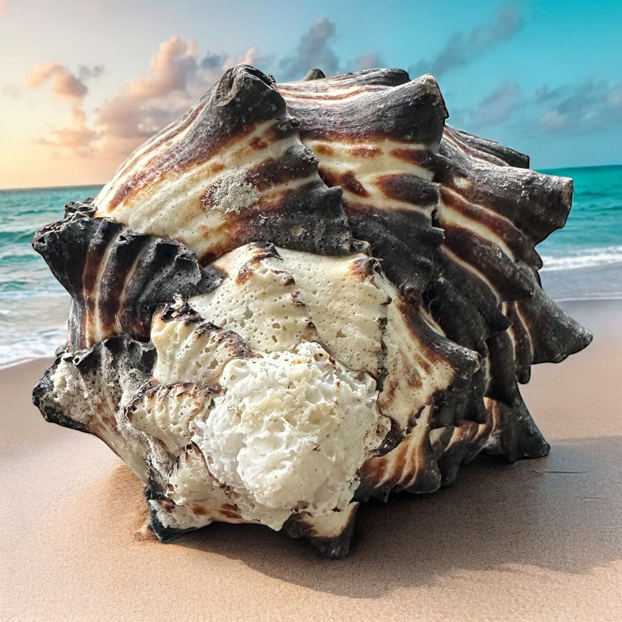 Large Conch Seashell Black White Spiky Real Rare Natural Big Decorative Sea Shells Coastal Beach Home Decor Ocean Decoration Collection Gift