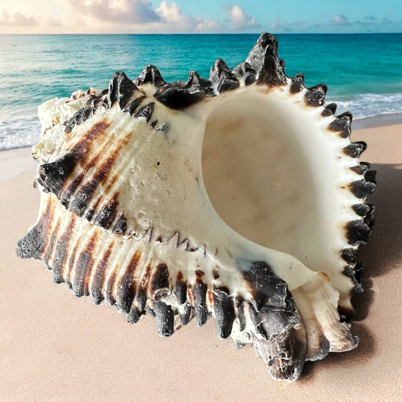 Large Conch Seashell Black White Spiky Real Rare Natural Big Decorative Sea Shells Coastal Beach Home Decor Ocean Decoration Collection Gift