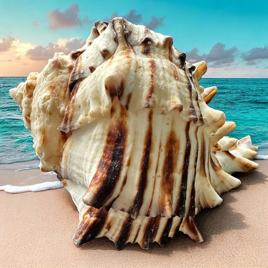 Large Conch Seashell Black White Spiky Real Rare Natural Big Decorative Sea Shells Coastal Beach Home Decor Ocean Decoration Collection Gift