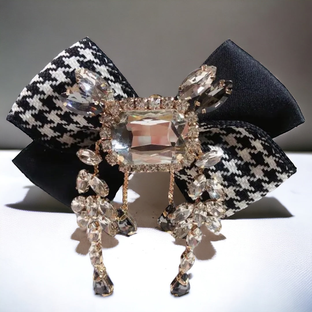 Large Crystal Brooch Black Ribbon Bow Tie Rhinestones Luxury High Fashion Pin Jewelry Decorative Embellishment Accessory With Stones