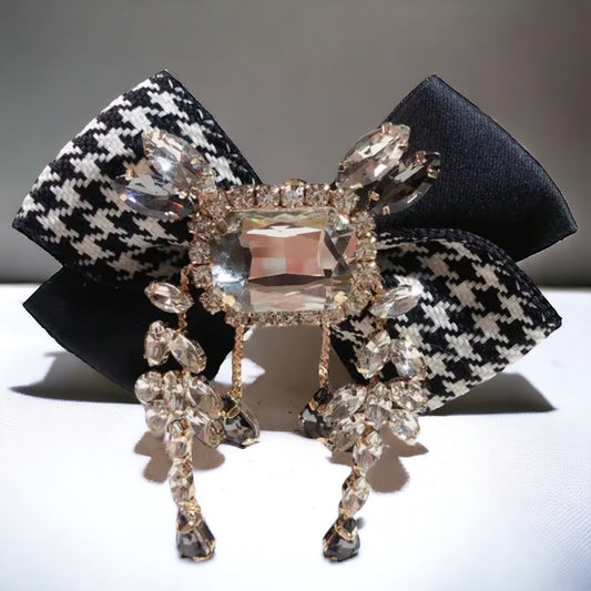 Large Crystal Brooch Black Ribbon Bow Tie Rhinestones Luxury High Fashion Pin Jewelry Decorative Embellishment Accessory With Stones