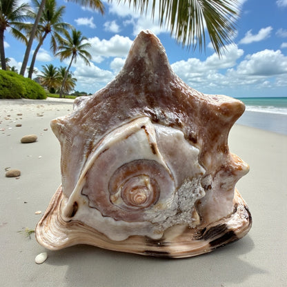 Bahamas Large Conch Seashell Rare Brown Pattern Big Sea Snail Specimen Ocean Home Decor Coastal Centerpiece Decoration Special Collection Gift