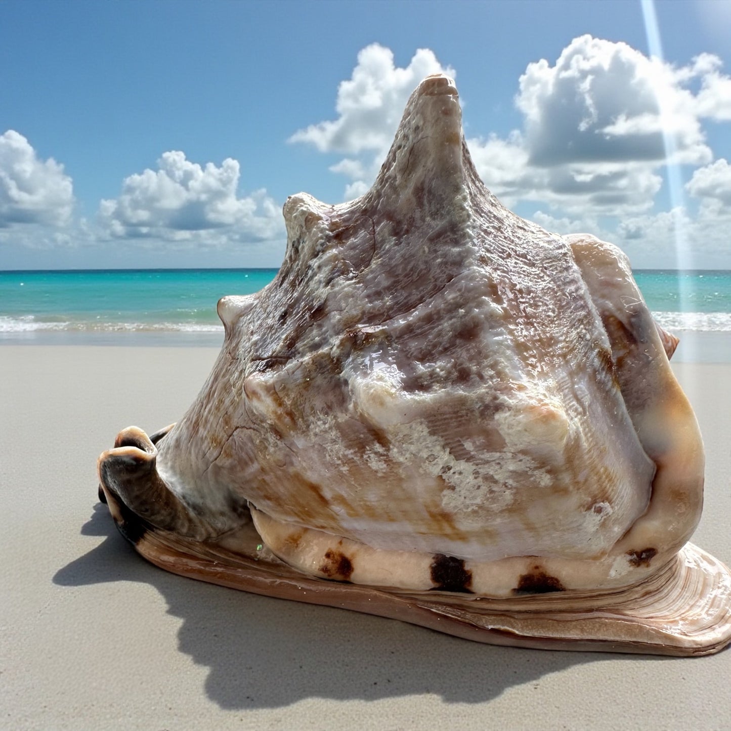 Bahamas Large Conch Seashell Rare Brown Pattern Big Sea Snail Specimen Ocean Home Decor Coastal Centerpiece Decoration Special Collection Gift