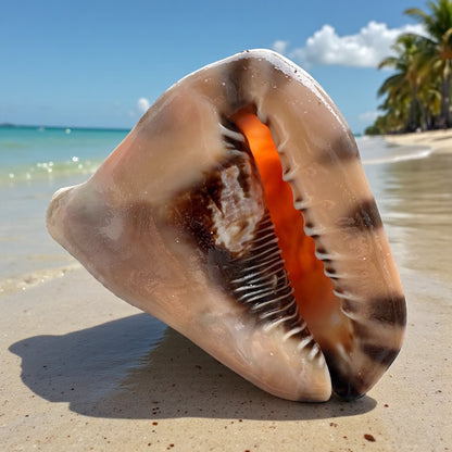 Bahamas Large Conch Seashell Rare Brown Pattern Big Sea Snail Specimen Ocean Home Decor Coastal Centerpiece Decoration Special Collection Gift