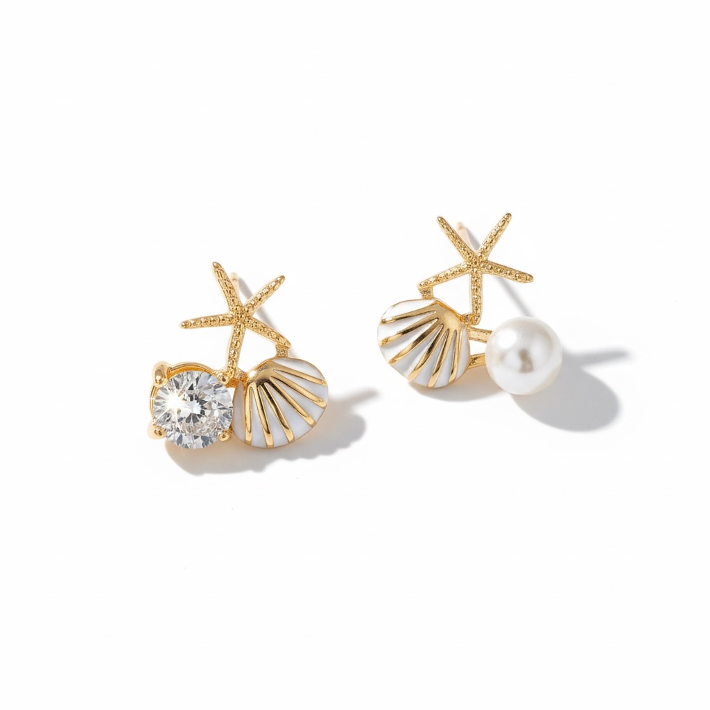 Gold Seashell Stud Earrings for Women, Elegant Statement Earrings – Boho Ocean Theme Beach Jewelry, Trendy Summer Accessories, Tropical Vacation Nautical Studs