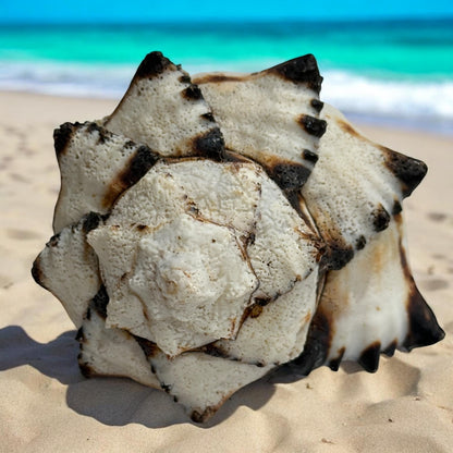 Large Conch Seashell Black White Rare Natural Spiky Real Big Decorative Sea Shell Coastal Beach Home Decor Ocean Decoration Collection Gift