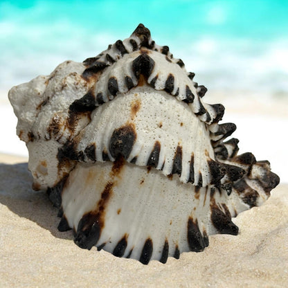 Large Conch Seashell Black White Rare Natural Spiky Real Big Decorative Sea Shell Coastal Beach Home Decor Ocean Decoration Collection Gift