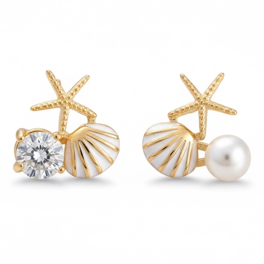 Gold Seashell Stud Earrings for Women, Elegant Statement Earrings – Boho Ocean Theme Beach Jewelry, Trendy Summer Accessories, Tropical Vacation Nautical Studs