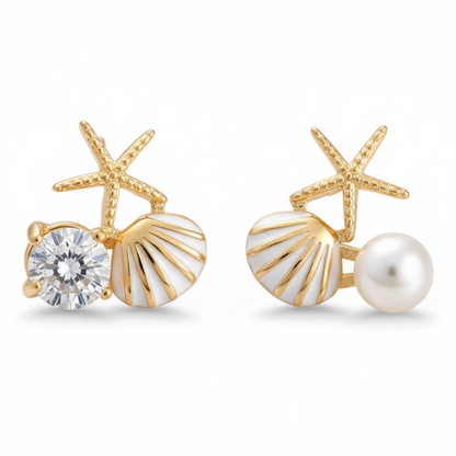 Gold Seashell Stud Earrings for Women, Elegant Statement Earrings – Boho Ocean Theme Beach Jewelry, Trendy Summer Accessories, Tropical Vacation Nautical Studs