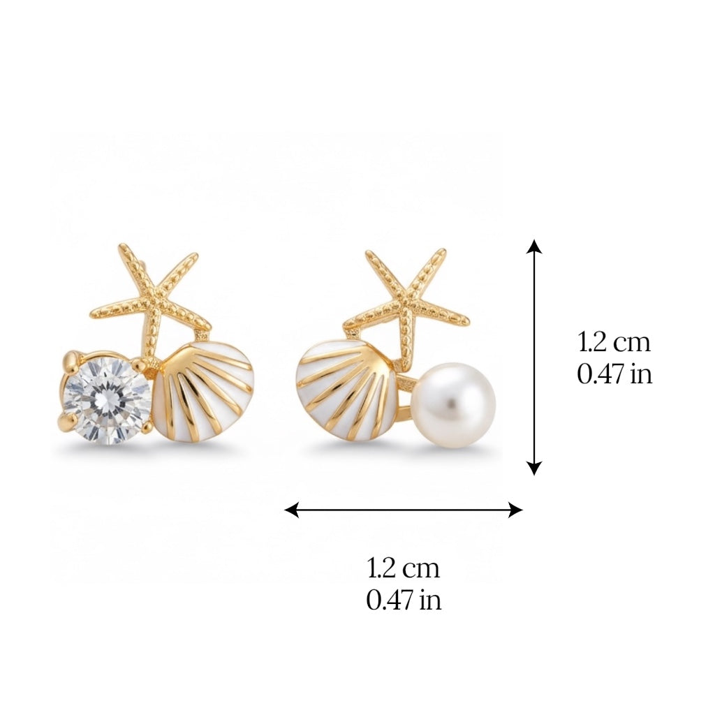 Gold Seashell Stud Earrings for Women, Elegant Statement Earrings – Boho Ocean Theme Beach Jewelry, Trendy Summer Accessories, Tropical Vacation Nautical Studs
