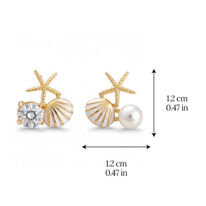 Gold Seashell Stud Earrings for Women, Elegant Statement Earrings – Boho Ocean Theme Beach Jewelry, Trendy Summer Accessories, Tropical Vacation Nautical Studs
