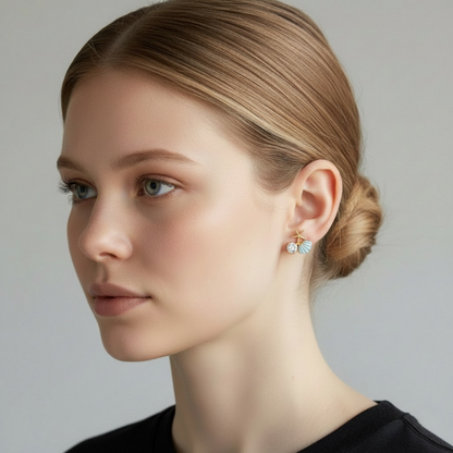 Gold Seashell Stud Earrings for Women, Elegant Blue Scallop Statement Earrings – Boho Ocean Theme Beach Jewelry, Trendy Summer Accessories, Tropical Vacation Nautical Studs