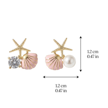 Gold Seashell Stud Earrings for Women, Elegant Pink Scallop Statement Earrings – Boho Ocean Theme Beach Jewelry, Trendy Summer Accessories, Tropical Vacation Nautical Studs