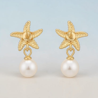 Gold Dangle Earrings for Women, Elegant Star Shell Statement Earrings – Boho Ocean Theme Beach Jewelry, Trendy Summer Accessories, Tropical Vacation Nautical Pearl Studs