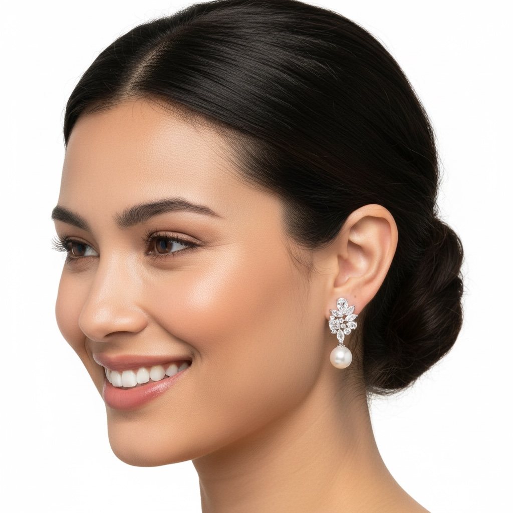 Silver Crystal Pearl Earrings for Women, Wedding Bridal Jewelry for Brides Bridesmaids, Hypoallergenic CZ Cubic Zirconia Rhinestone Diamond Studs Teardrop Dangle Drop Earrings, Formal Evening Party Gifts