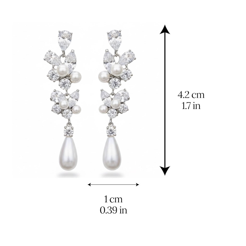 Silver Crystal Pearl Earrings for Women, Wedding Bridal Jewelry for Brides Bridesmaids, Hypoallergenic CZ Cubic Zirconia Rhinestone Diamond Studs Teardrop Dangle Drop Earrings, Formal Evening Party Gifts