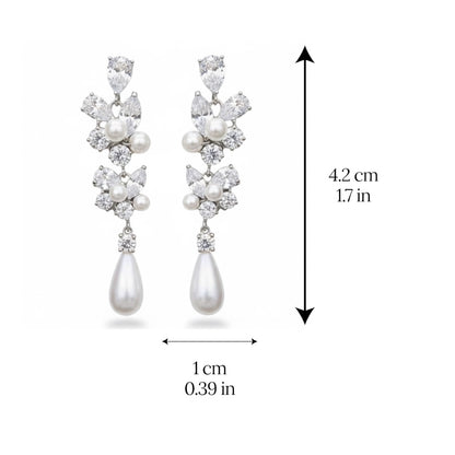 Silver Crystal Pearl Earrings for Women, Wedding Bridal Jewelry for Brides Bridesmaids, Hypoallergenic CZ Cubic Zirconia Rhinestone Diamond Studs Teardrop Dangle Drop Earrings, Formal Evening Party Gifts