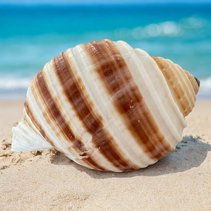 Large Conch Seashell Orange Round Brown Pattern Rare Natural Big Ocean Sea Shell Coastal Home Decor Nautical Centerpiece Beach House Aquarium Decoration