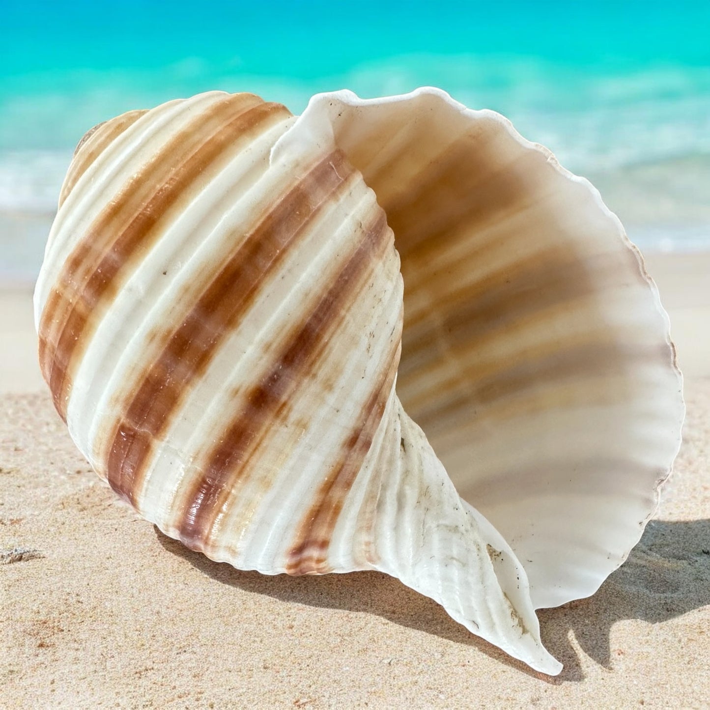 Large Conch Seashell Orange Round Brown Pattern Rare Natural Big Ocean Sea Shell Coastal Home Decor Nautical Centerpiece Beach House Aquarium Decoration