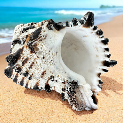 Large Conch Seashell Black White Spiky Real Rare Natural Big Decorative Sea Shells Coastal Beach Home Decor Ocean Decoration Collection Gift