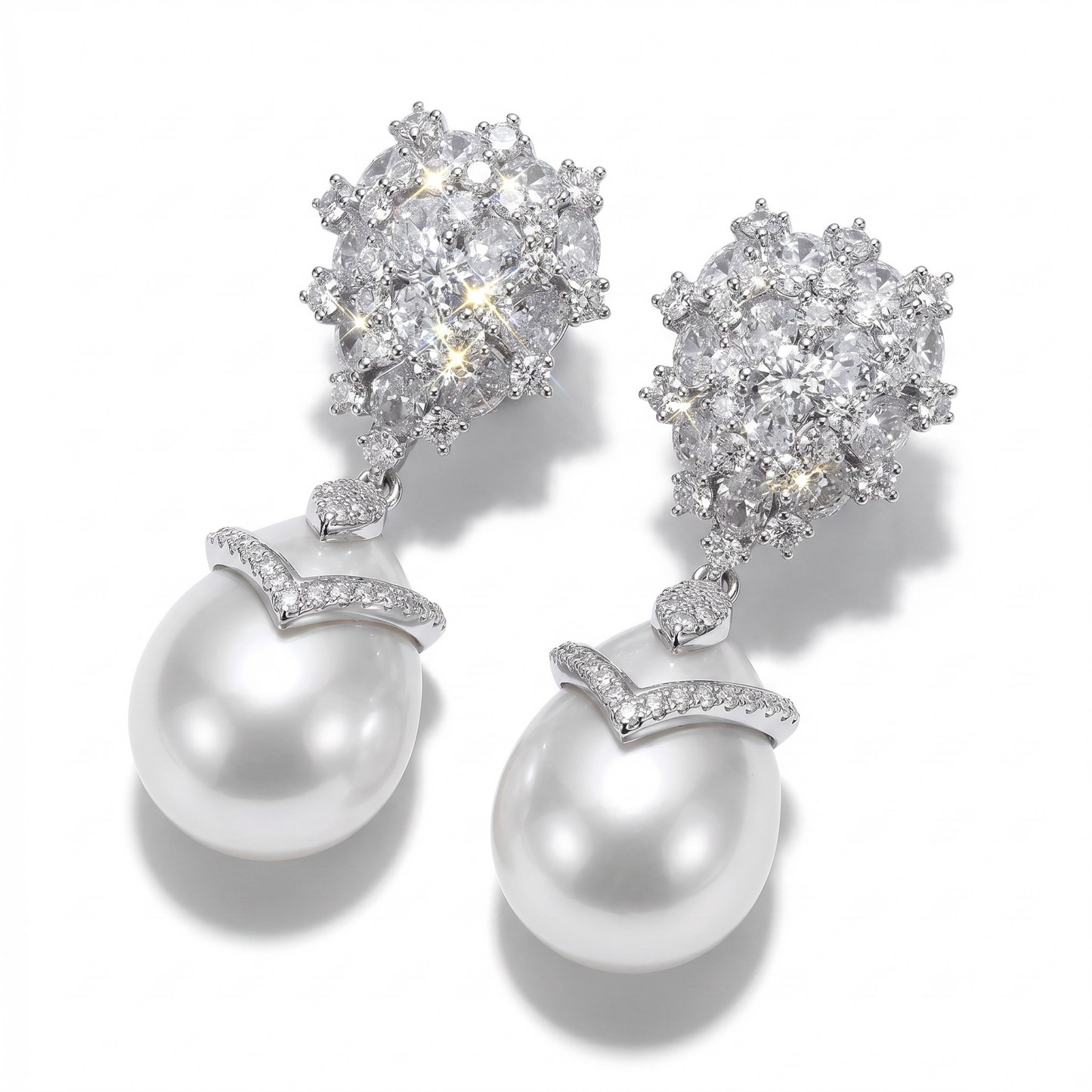 Silver Crystal Pearl Earrings for Women, Wedding Bridal Jewelry for Brides Bridesmaids, Hypoallergenic CZ Cubic Zirconia Rhinestone Diamond Studs Teardrop Dangle Drop Earrings, Formal Evening Party Gifts