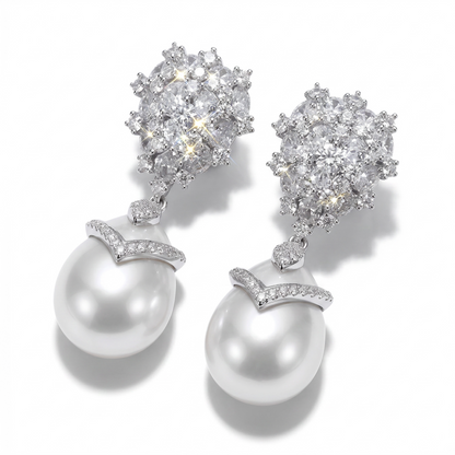 Silver Crystal Pearl Earrings for Women, Wedding Bridal Jewelry for Brides Bridesmaids, Hypoallergenic CZ Cubic Zirconia Rhinestone Diamond Studs Teardrop Dangle Drop Earrings, Formal Evening Party Gifts