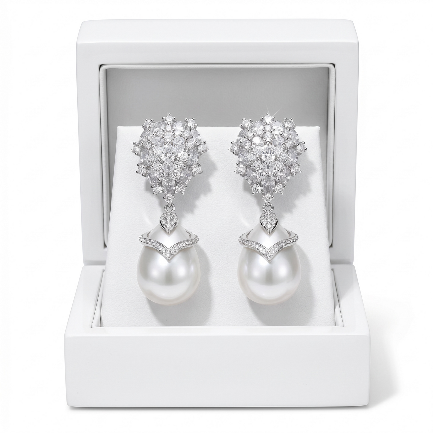 Silver Crystal Pearl Earrings for Women, Wedding Bridal Jewelry for Brides Bridesmaids, Hypoallergenic CZ Cubic Zirconia Rhinestone Diamond Studs Teardrop Dangle Drop Earrings, Formal Evening Party Gifts