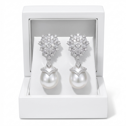 Silver Crystal Pearl Earrings for Women, Wedding Bridal Jewelry for Brides Bridesmaids, Hypoallergenic CZ Cubic Zirconia Rhinestone Diamond Studs Teardrop Dangle Drop Earrings, Formal Evening Party Gifts