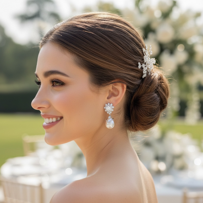 Silver Crystal Pearl Earrings for Women, Wedding Bridal Jewelry for Brides Bridesmaids, Hypoallergenic CZ Cubic Zirconia Rhinestone Diamond Studs Teardrop Dangle Drop Earrings, Formal Evening Party Gifts