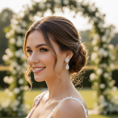 Silver Crystal Pearl Earrings for Women, Wedding Bridal Jewelry for Brides Bridesmaids, Hypoallergenic CZ Cubic Zirconia Rhinestone Diamond Studs Teardrop Dangle Drop Earrings, Formal Evening Party Gifts