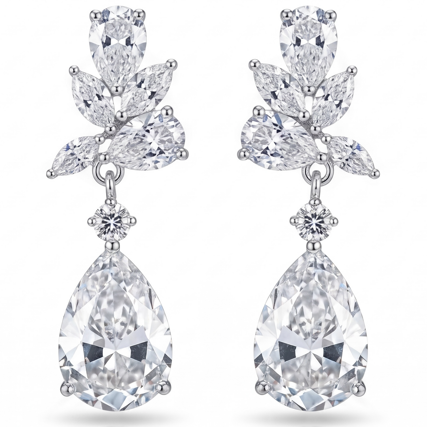 Silver Crystal Earrings for Women, Wedding Bridal Jewelry for Brides Bridesmaids, Hypoallergenic CZ Cubic Zirconia Rhinestone Diamond Studs Teardrop Dangle Drop Earrings, Formal Evening Party Gifts