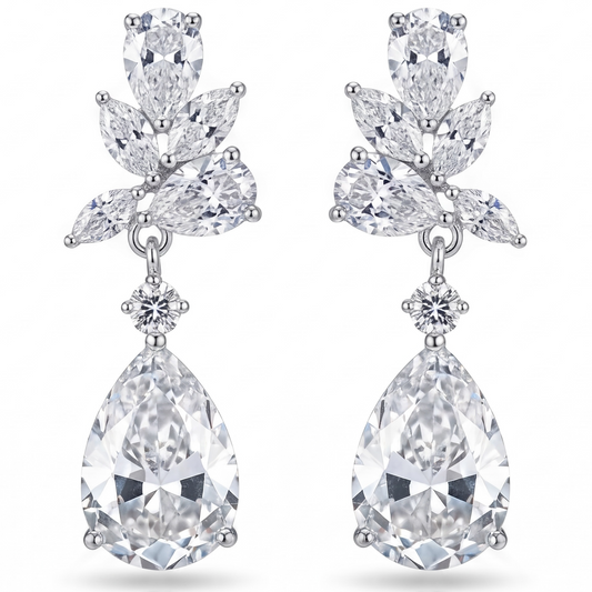 Silver Crystal Earrings for Women, Wedding Bridal Jewelry for Brides Bridesmaids, Hypoallergenic CZ Cubic Zirconia Rhinestone Diamond Studs Teardrop Dangle Drop Earrings, Formal Evening Party Gifts