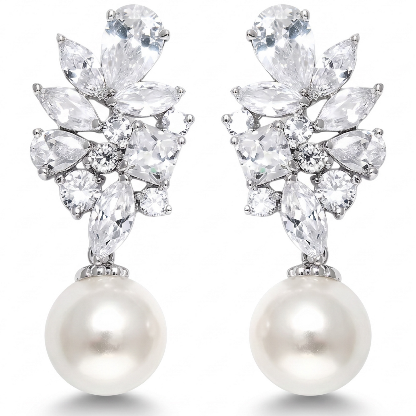 Silver Crystal Pearl Earrings for Women, Wedding Bridal Jewelry for Brides Bridesmaids, Hypoallergenic CZ Cubic Zirconia Rhinestone Diamond Studs Teardrop Dangle Drop Earrings, Formal Evening Party Gifts