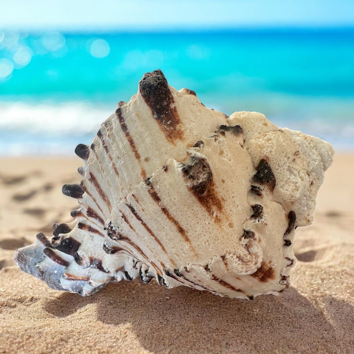 Large Conch Seashell Black White Spiky Real Rare Natural Big Decorative Sea Shells Coastal Beach Home Decor Ocean Decoration Collection Gift