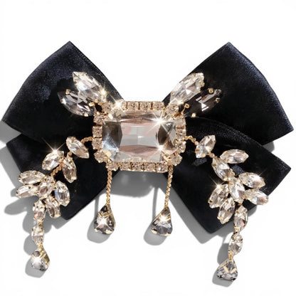 Large Crystal Brooch Black Ribbon Bow Tie Rhinestones Luxury High Fashion Pin Jewelry Decorative Embellishment Accessory With Stones