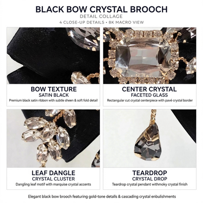 Large Crystal Brooch Black Ribbon Bow Tie Rhinestones Luxury High Fashion Pin Jewelry Decorative Embellishment Accessory With Stones