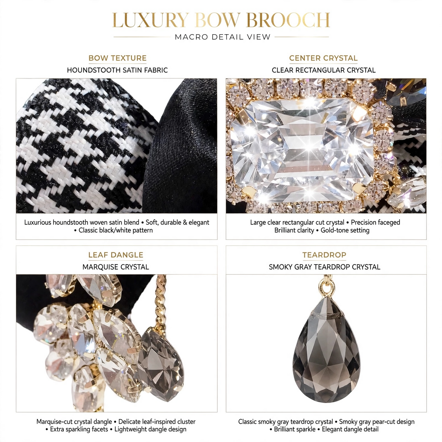 Large Crystal Brooch Black Ribbon Bow Tie Rhinestones Luxury High Fashion Pin Jewelry Decorative Embellishment Accessory With Stones
