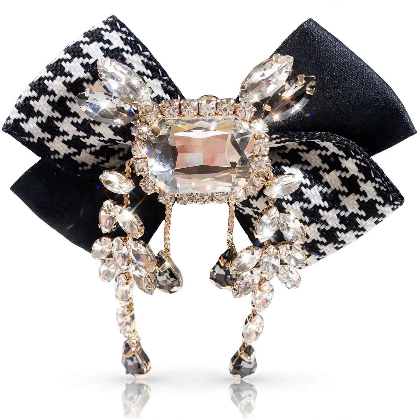 Large Crystal Brooch Black Ribbon Bow Tie Rhinestones Luxury High Fashion Pin Jewelry Decorative Embellishment Accessory With Stones
