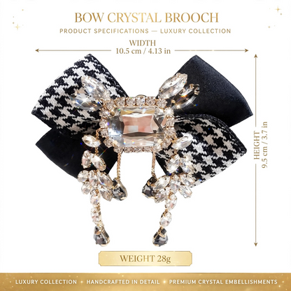 Large Crystal Brooch Black Ribbon Bow Tie Rhinestones Luxury High Fashion Pin Jewelry Decorative Embellishment Accessory With Stones