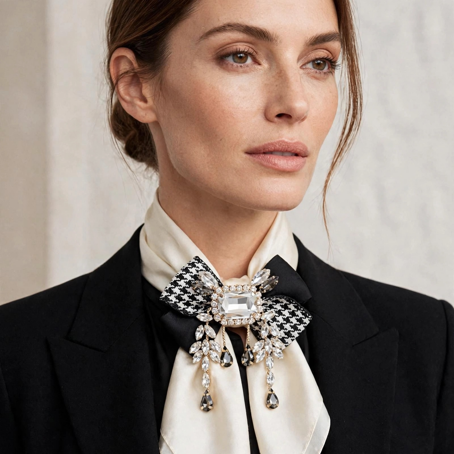 Large Crystal Brooch Black Ribbon Bow Tie Rhinestones Luxury High Fashion Pin Jewelry Decorative Embellishment Accessory With Stones