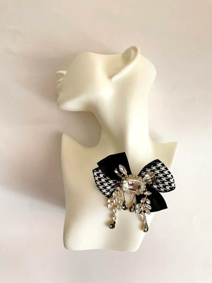 Large Crystal Brooch Black Ribbon Bow Tie Rhinestones Luxury High Fashion Pin Jewelry Decorative Embellishment Accessory With Stones