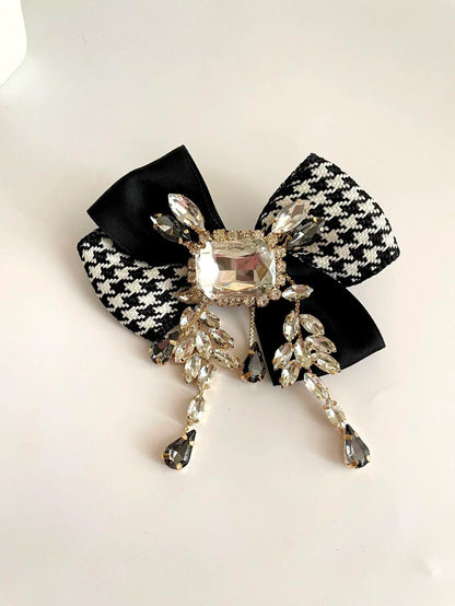 Large Crystal Brooch Black Ribbon Bow Tie Rhinestones Luxury High Fashion Pin Jewelry Decorative Embellishment Accessory With Stones