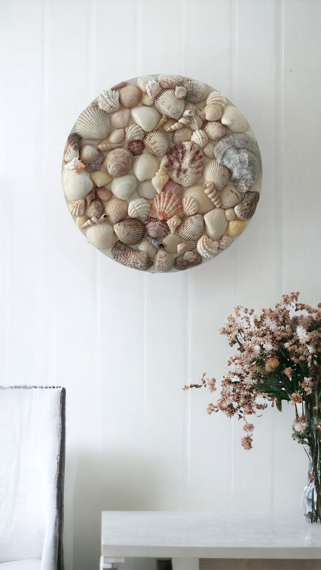 Seashell Wall Art Beach Home Decor Round Wall Hanging Textured Mixed Sea Shells Nautical Centerpiece Display Coastal Living Ocean Decoration