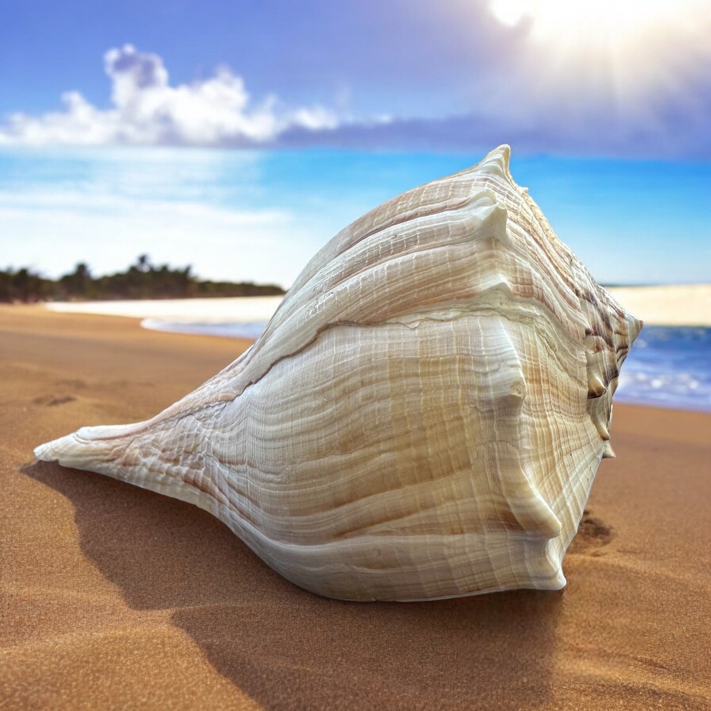 Large Conch Seashell White Brown Pattern Rare Big Ocean Sea Shell Coastal Decor Nautical Centerpiece Decoration Beach Lovers Collective Gift